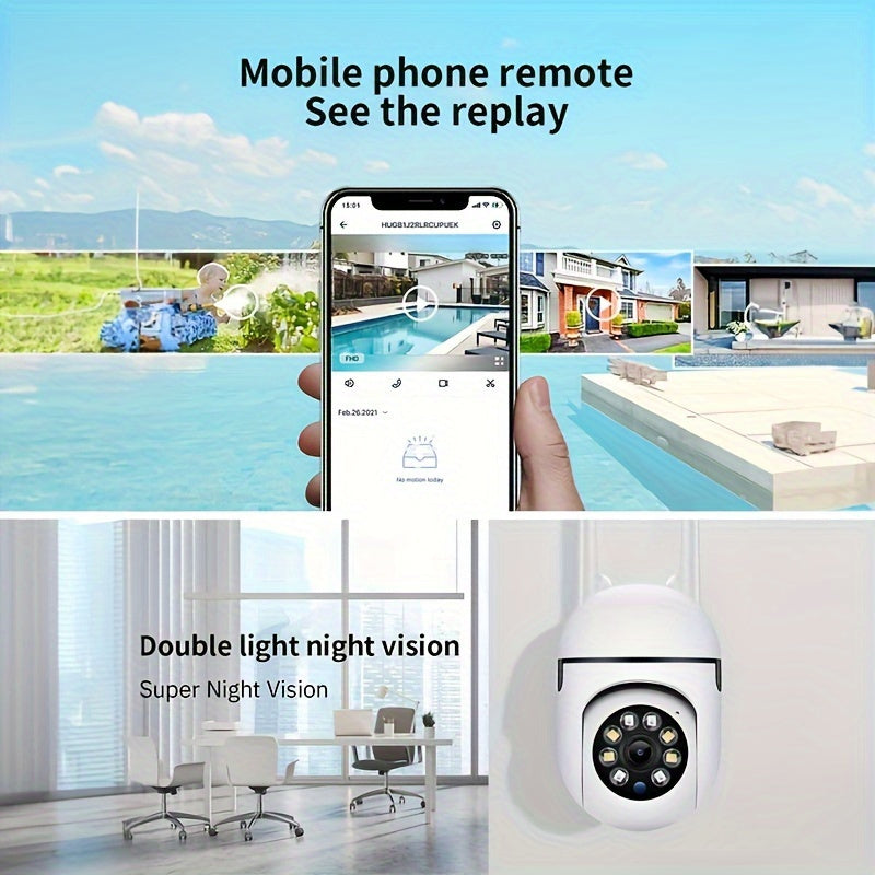 1pc 1080P Indoor/ Outdoor Video Camera 2-Way Audio Wireless Security Camera Pan/ Tilt/ Zoom Wi-Fi Smart Home Security Camera with Motion Tracking for Youngsters & Pets Color Night Vision, 2-Way Audio