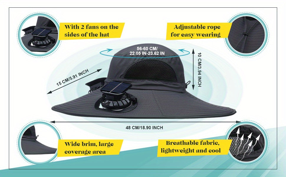 Ultimate 2-Fan Solar & USB Powered Wide Brim Sun Hat for Men – Cooling Sun Protection for Outdoor Adventures, Beach, Camping, and Fishing - Premium hat from Lizard Vigilante - Just $23.99! Shop now at Lizard Vigilante