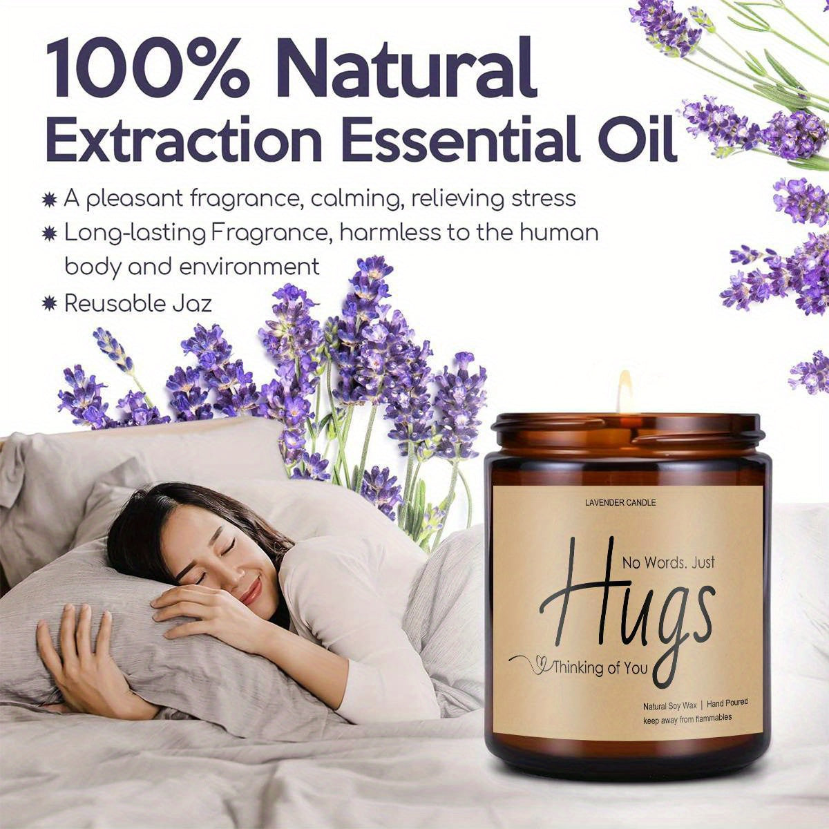 Just Hugs Scented Candle Get Well Soon Gift Idea for Women Men Friend Loss of Loved One Memorial Condolences Bereavement Sympathy Illness Cancer Surgery Recovery Get Well Soon Feel Better Thinking of You Encouragement Inspira