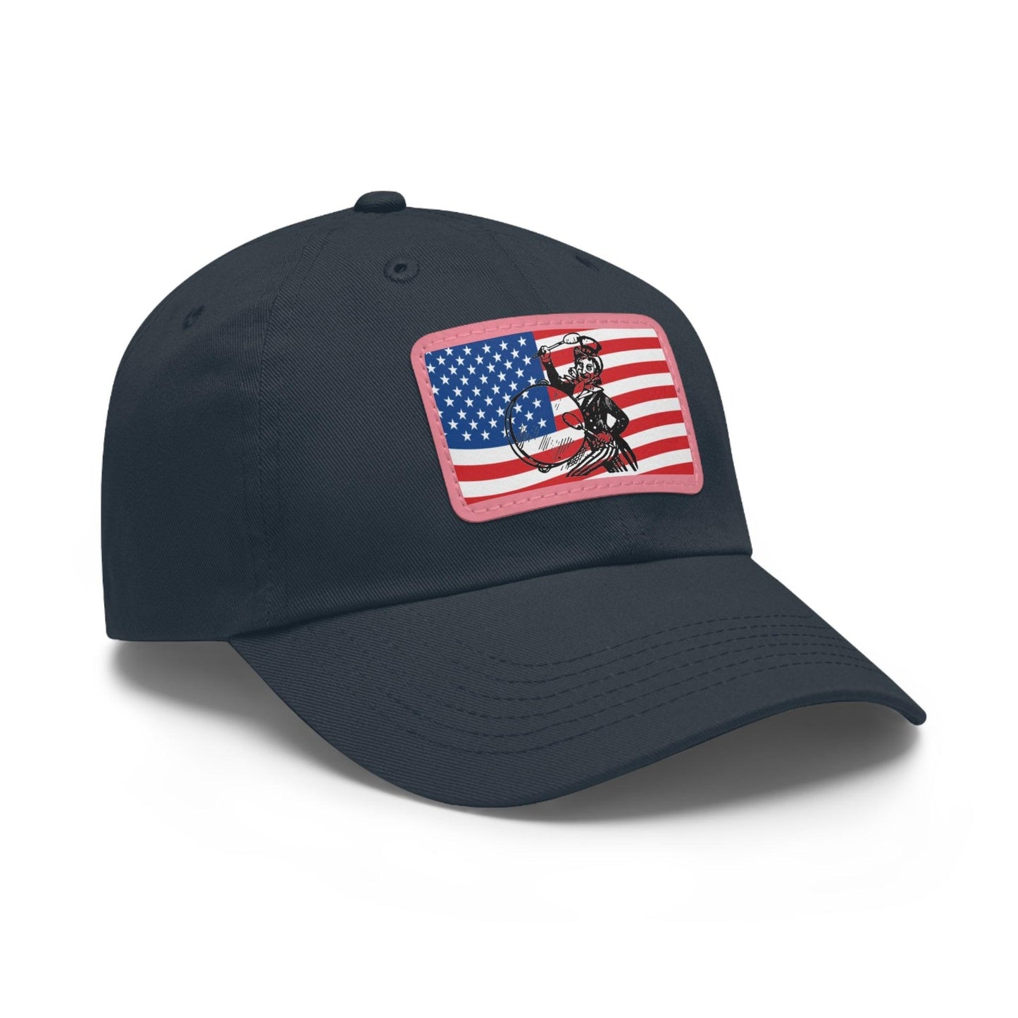 American Flag With Uncle Sam Drummer Dad Hat with Leather Patch (Rectangle) - Lizard Vigilante