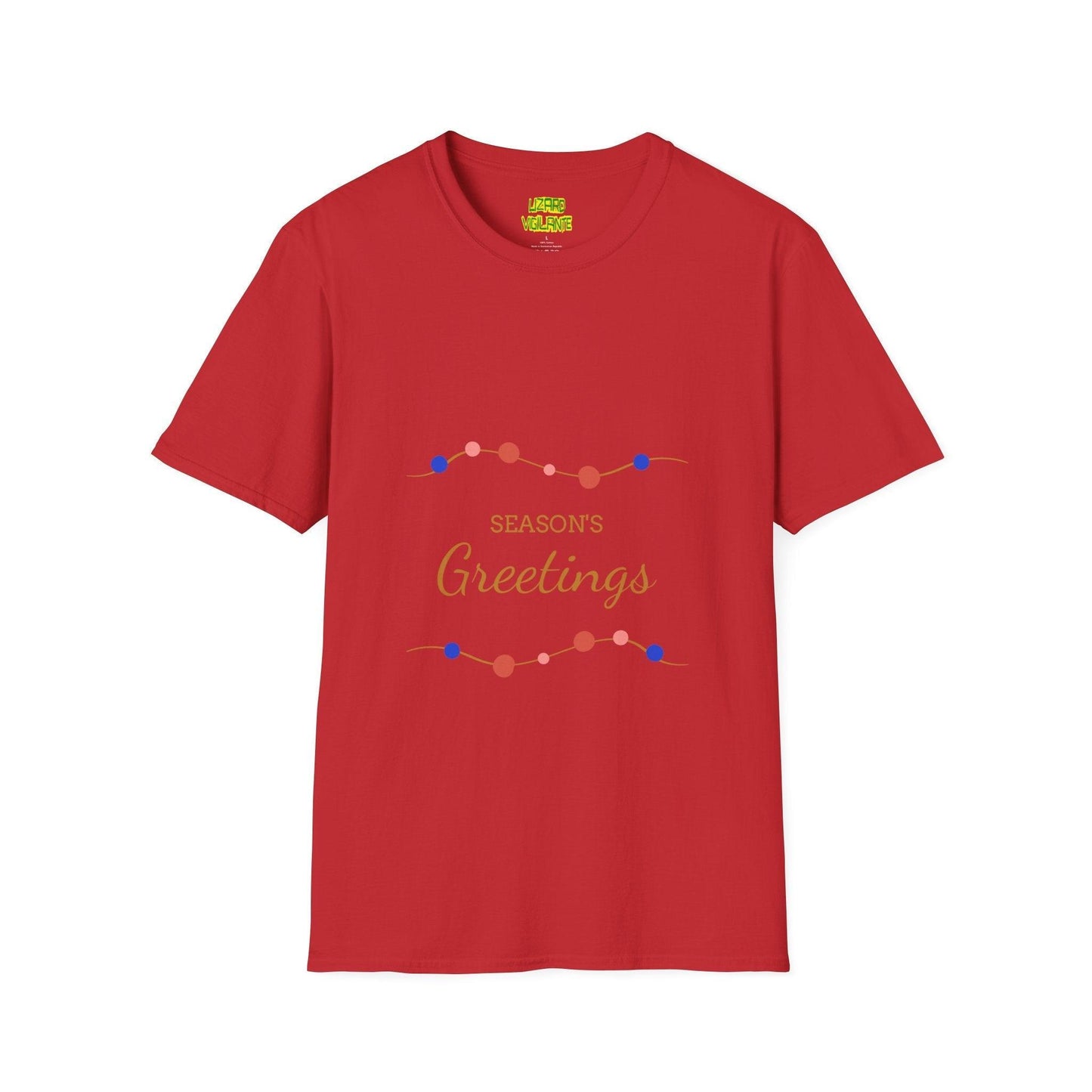 Season's Greetings with Strings of Lights Holiday Unisex Softstyle T-Shirt - Lizard Vigilante