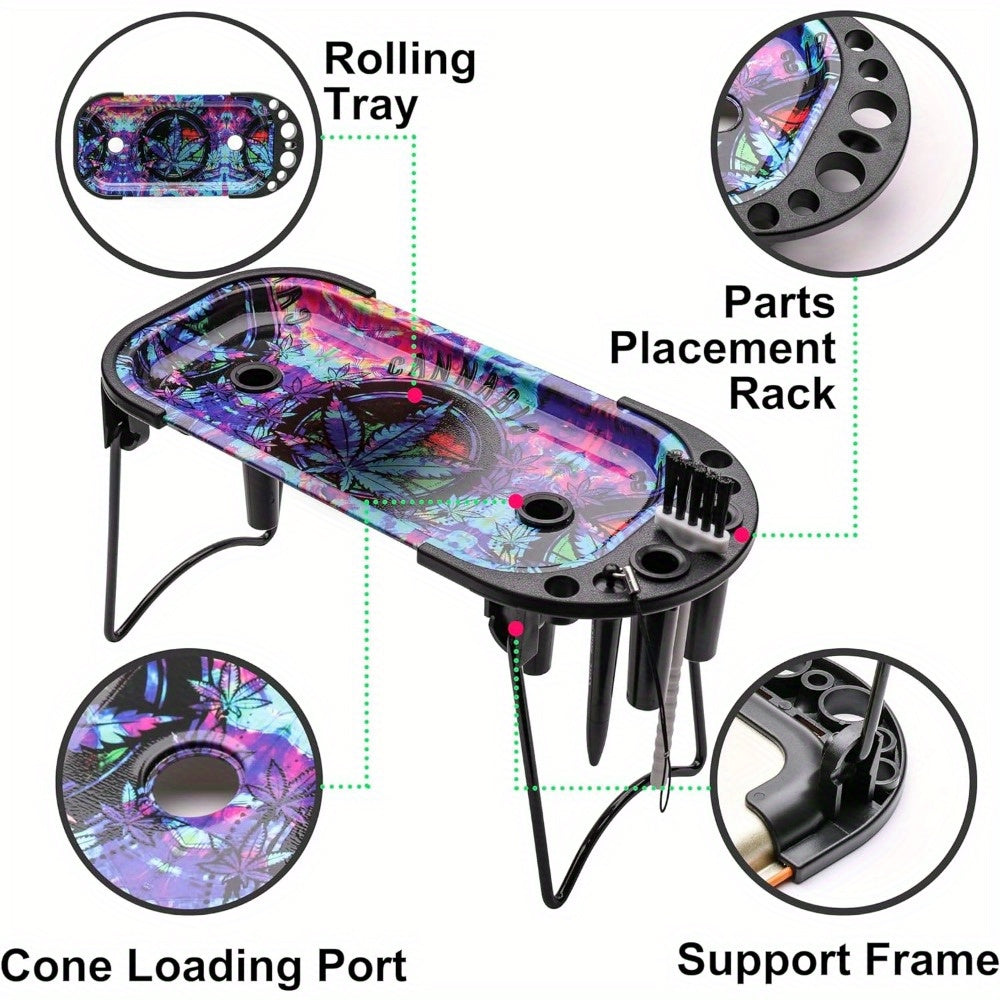 King Size & 1 1/4 Size Pre Rolled Cones Metal Rolling Tray - Foldable Stand Cone Filler with Brush, Placement Device, and Cone Loader for Efficient Pre Roll Machine Use - Premium  from Lizard Vigilante - Just $10.99! Shop now at Lizard Vigilante