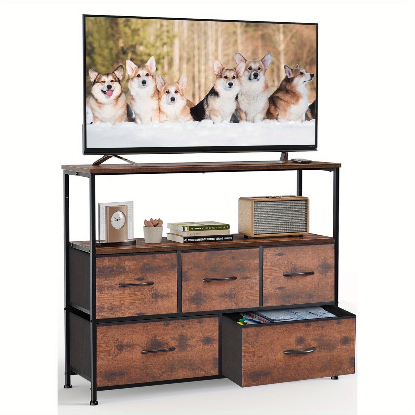 5-Drawer Cabinet Tower – Versatile TV Stand and Media Console Table - Premium tv stand from Lizard Vigilante - Just $69.99! Shop now at Lizard Vigilante