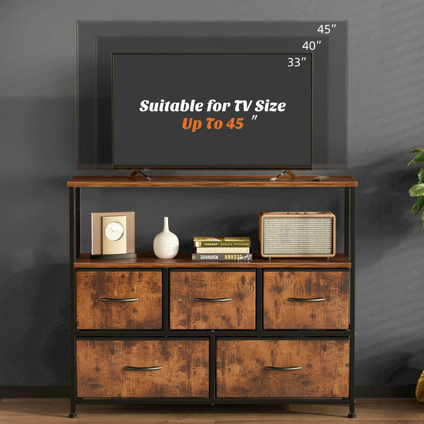 5-Drawer Cabinet Tower – Versatile TV Stand and Media Console Table - Premium tv stand from Lizard Vigilante - Just $69.99! Shop now at Lizard Vigilante