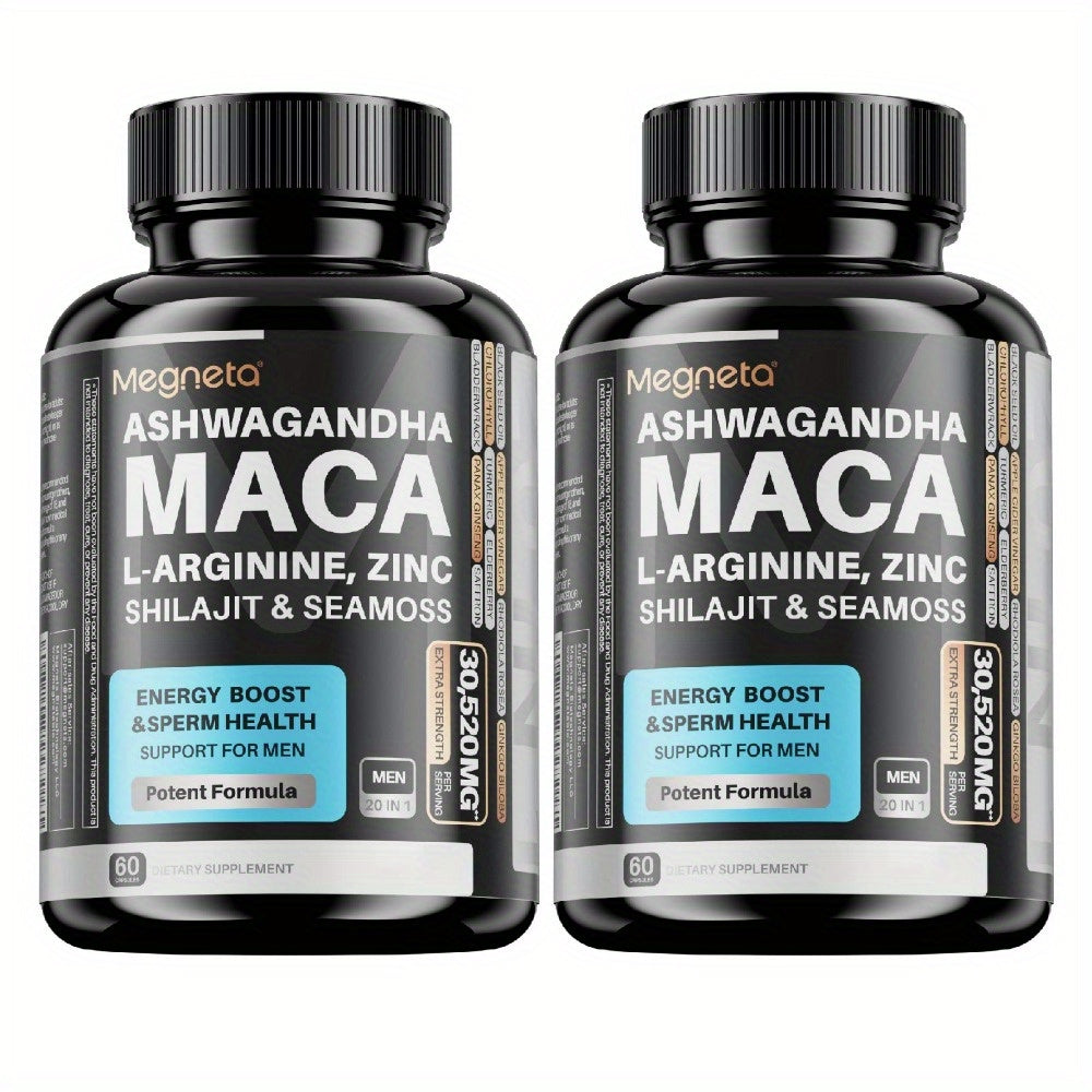 Men's Energy Bottle- Maca, L-Arginine, L-Citrulline, Ashwagandha &Seamoss & Shilajit & Herbal Ingredients -20 IN 1 Energy&Vitalit, Prostate Health& Inner Strength -MEN'S CONFIDENCE- 60 Capsules - Premium  from Lizard Vigilante - Just $21.99! Shop now at Lizard Vigilante