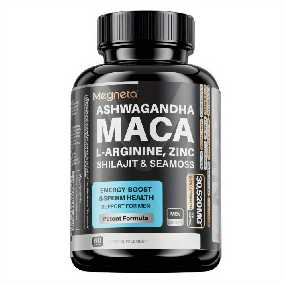 Men's Energy Bottle- Maca, L-Arginine, L-Citrulline, Ashwagandha &Seamoss & Shilajit & Herbal Ingredients -20 IN 1 Energy&Vitalit, Prostate Health& Inner Strength -MEN'S CONFIDENCE- 60 Capsules - Premium  from Lizard Vigilante - Just $21.99! Shop now at Lizard Vigilante