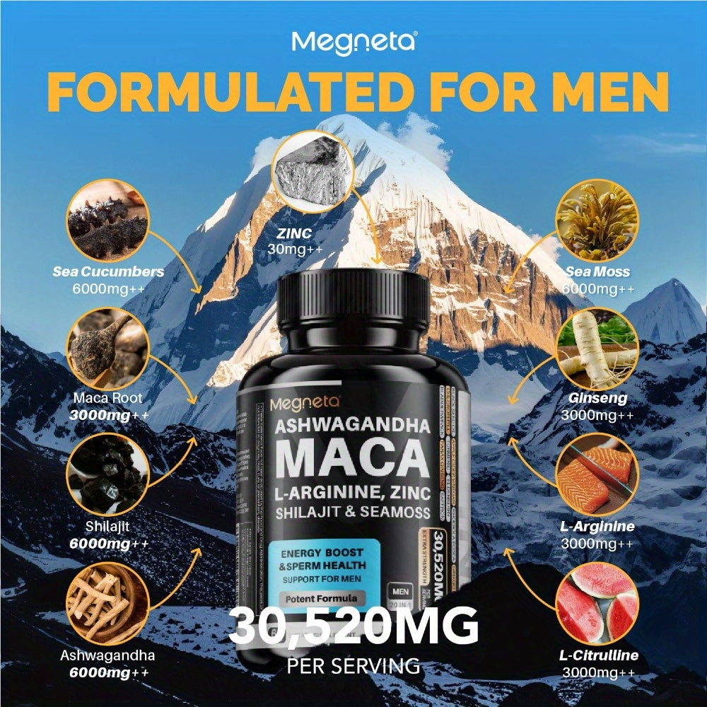 Men's Energy Bottle- Maca, L-Arginine, L-Citrulline, Ashwagandha &Seamoss & Shilajit & Herbal Ingredients -20 IN 1 Energy&Vitalit, Prostate Health& Inner Strength -MEN'S CONFIDENCE- 60 Capsules - Premium  from Lizard Vigilante - Just $21.99! Shop now at Lizard Vigilante