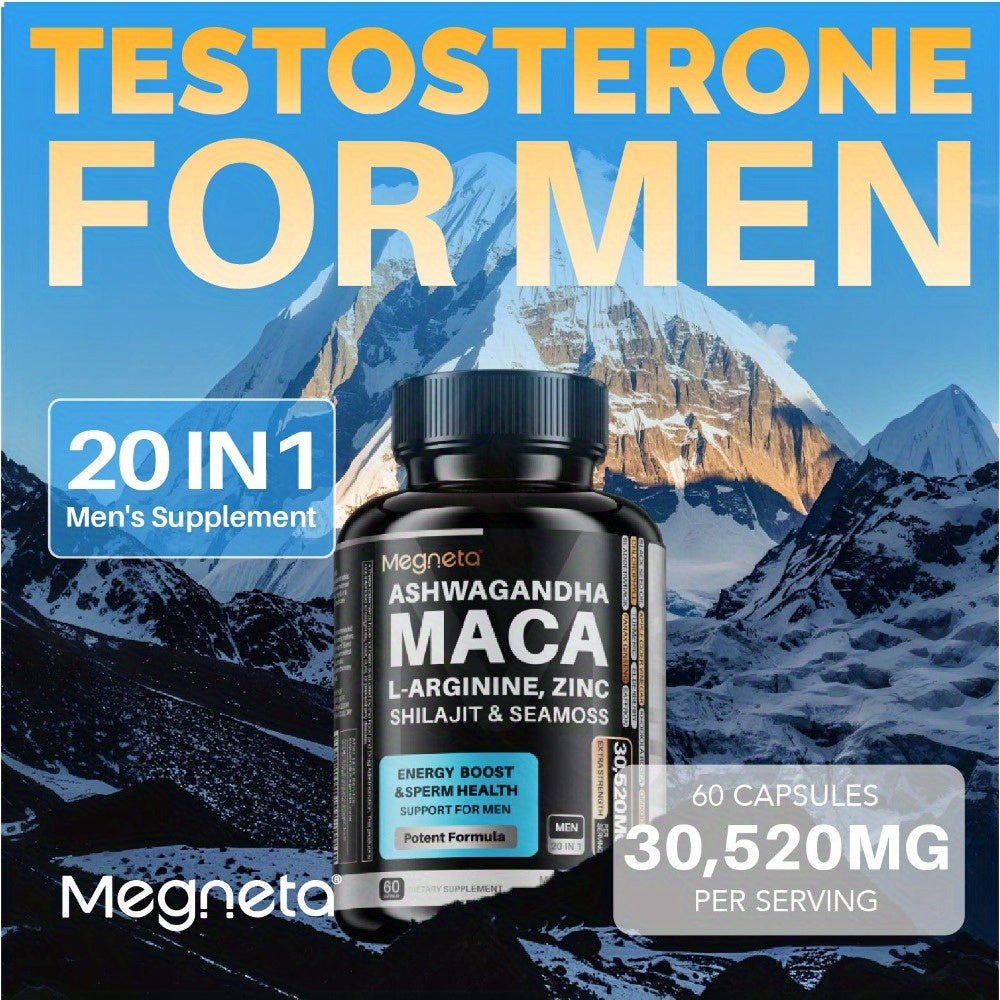 Men's Energy Bottle- Maca, L-Arginine, L-Citrulline, Ashwagandha &Seamoss & Shilajit & Herbal Ingredients -20 IN 1 Energy&Vitalit, Prostate Health& Inner Strength -MEN'S CONFIDENCE- 60 Capsules - Premium  from Lizard Vigilante - Just $21.99! Shop now at Lizard Vigilante