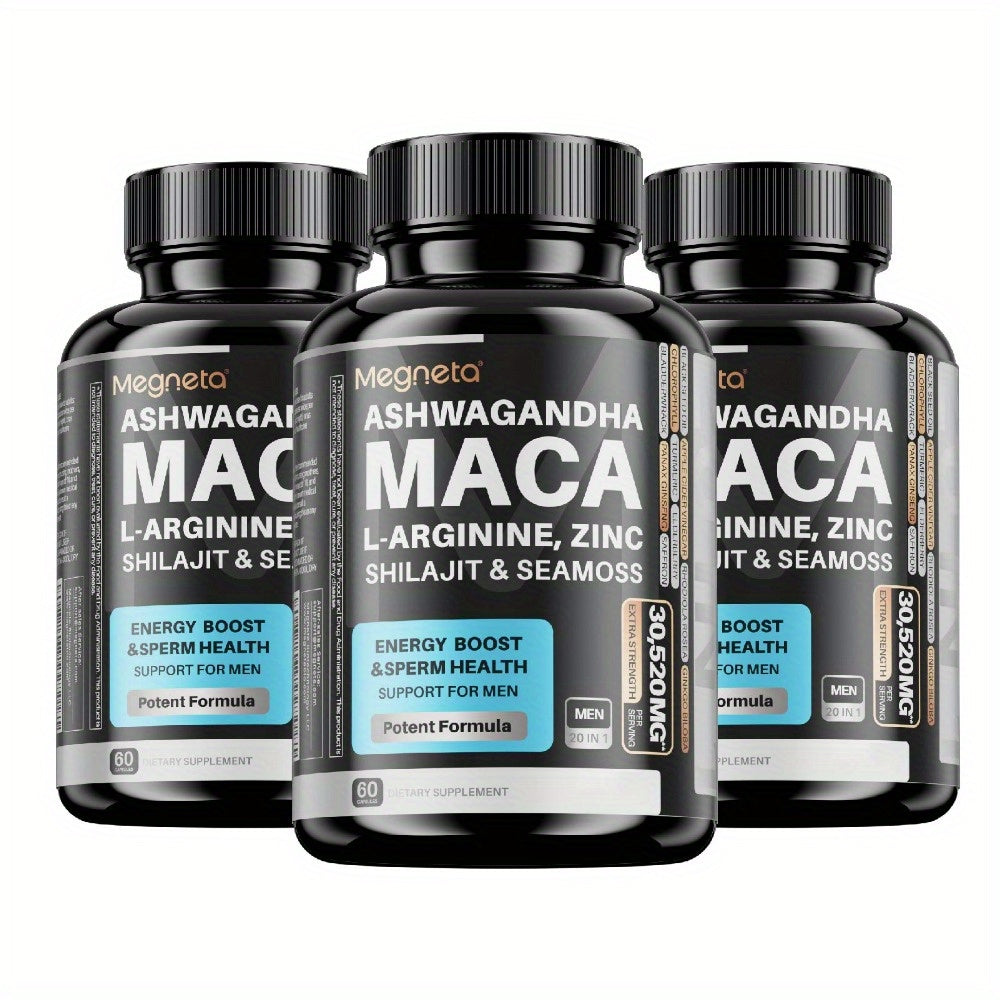 Men's Energy Bottle- Maca, L-Arginine, L-Citrulline, Ashwagandha &Seamoss & Shilajit & Herbal Ingredients -20 IN 1 Energy&Vitalit, Prostate Health& Inner Strength -MEN'S CONFIDENCE- 60 Capsules - Premium  from Lizard Vigilante - Just $21.99! Shop now at Lizard Vigilante