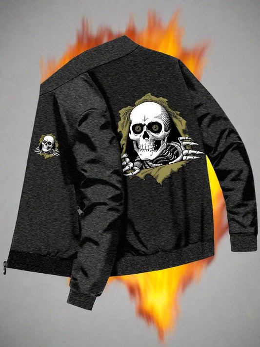 Stylish College Fit Men's Jacket - Varsity Jackets With Skull Printed Pattern, Casual Wear for Outdoor Activities - Premium jacket from Lizard Vigilante - Just $53.88! Shop now at Lizard Vigilante