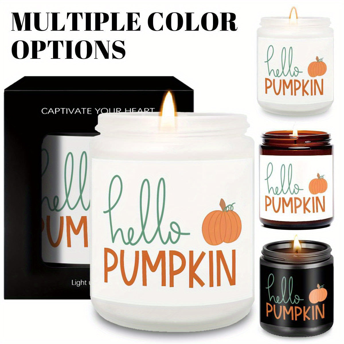 Hello Pumpkin Scented Candle Fall AutumnThemed Orange Terracotta Burnt Rustic Farmhouse September October Harvest Thanksgiving Day Decoration Gift for Women Woman Hostess Friends Her Mom Wife Grandma Cute Items Essenti