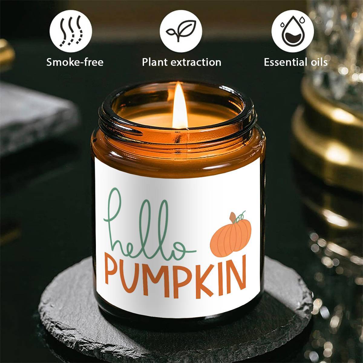 Hello Pumpkin Scented Candle Fall AutumnThemed Orange Terracotta Burnt Rustic Farmhouse September October Harvest Thanksgiving Day Decoration Gift for Women Woman Hostess Friends Her Mom Wife Grandma Cute Items Essenti