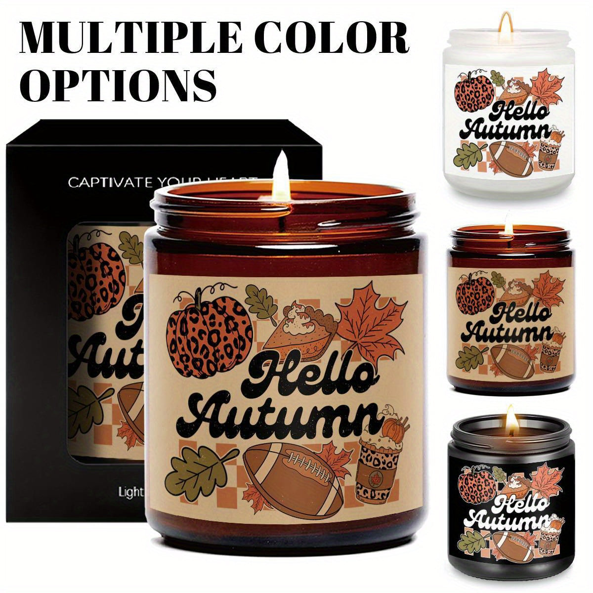 Hello Fall Scented Candle Autumn Themed Pumpkin Orange Terracotta Burnt Rustic Farmhouse September October Harvest Thanksgiving Day Decoration Gift for Home Women Hostess Men Friends Her Mom Wife Grandma Cute Items Ess