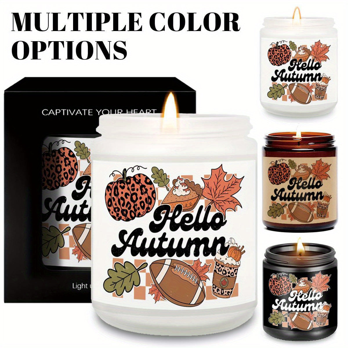 Hello Fall Scented Candle Autumn Themed Pumpkin Orange Terracotta Burnt Rustic Farmhouse September October Harvest Thanksgiving Day Decoration Gift for Home Women Hostess Men Friends Her Mom Wife Grandma Cute Items Ess
