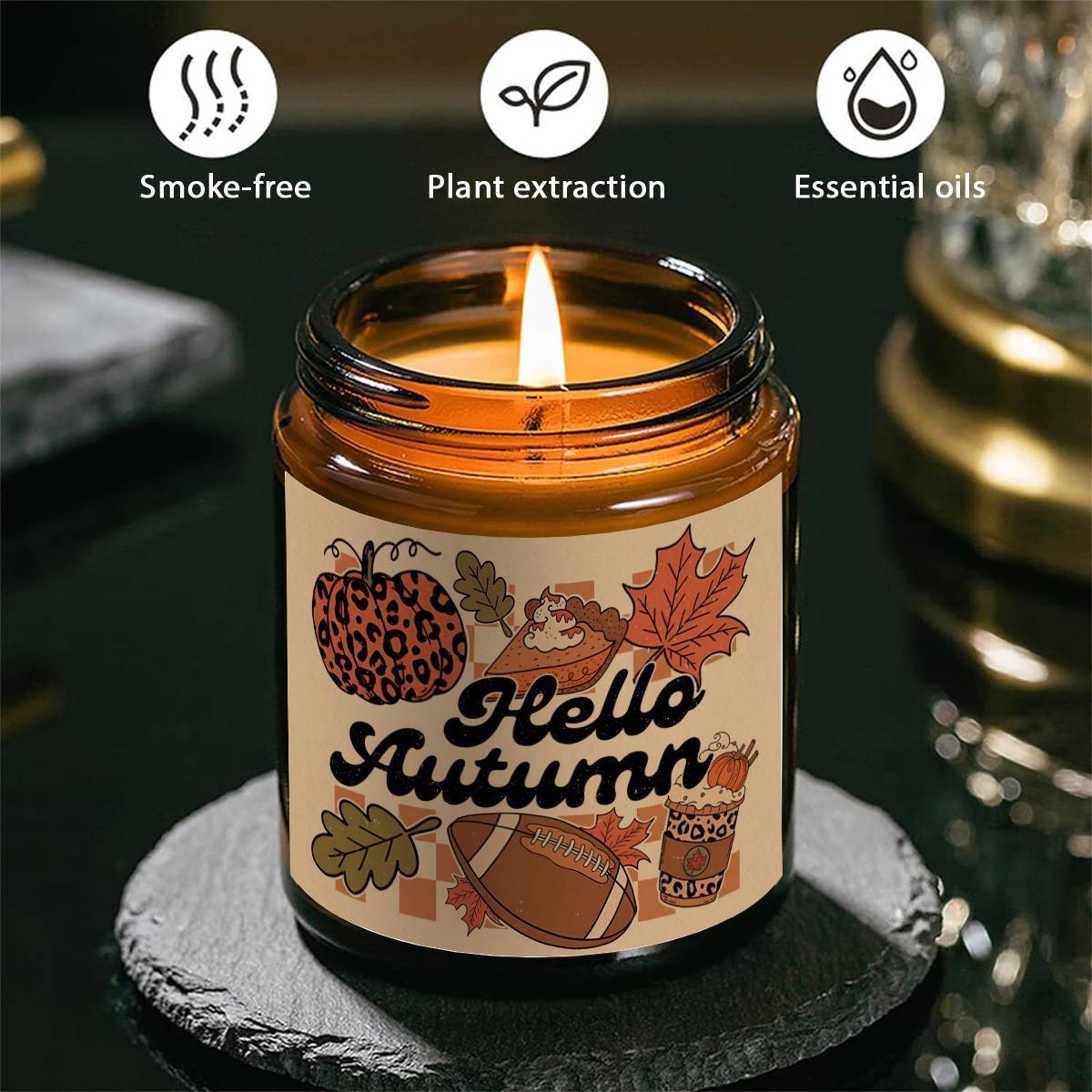 Hello Fall Scented Candle Autumn Themed Pumpkin Orange Terracotta Burnt Rustic Farmhouse September October Harvest Thanksgiving Day Decoration Gift for Home Women Hostess Men Friends Her Mom Wife Grandma Cute Items Ess