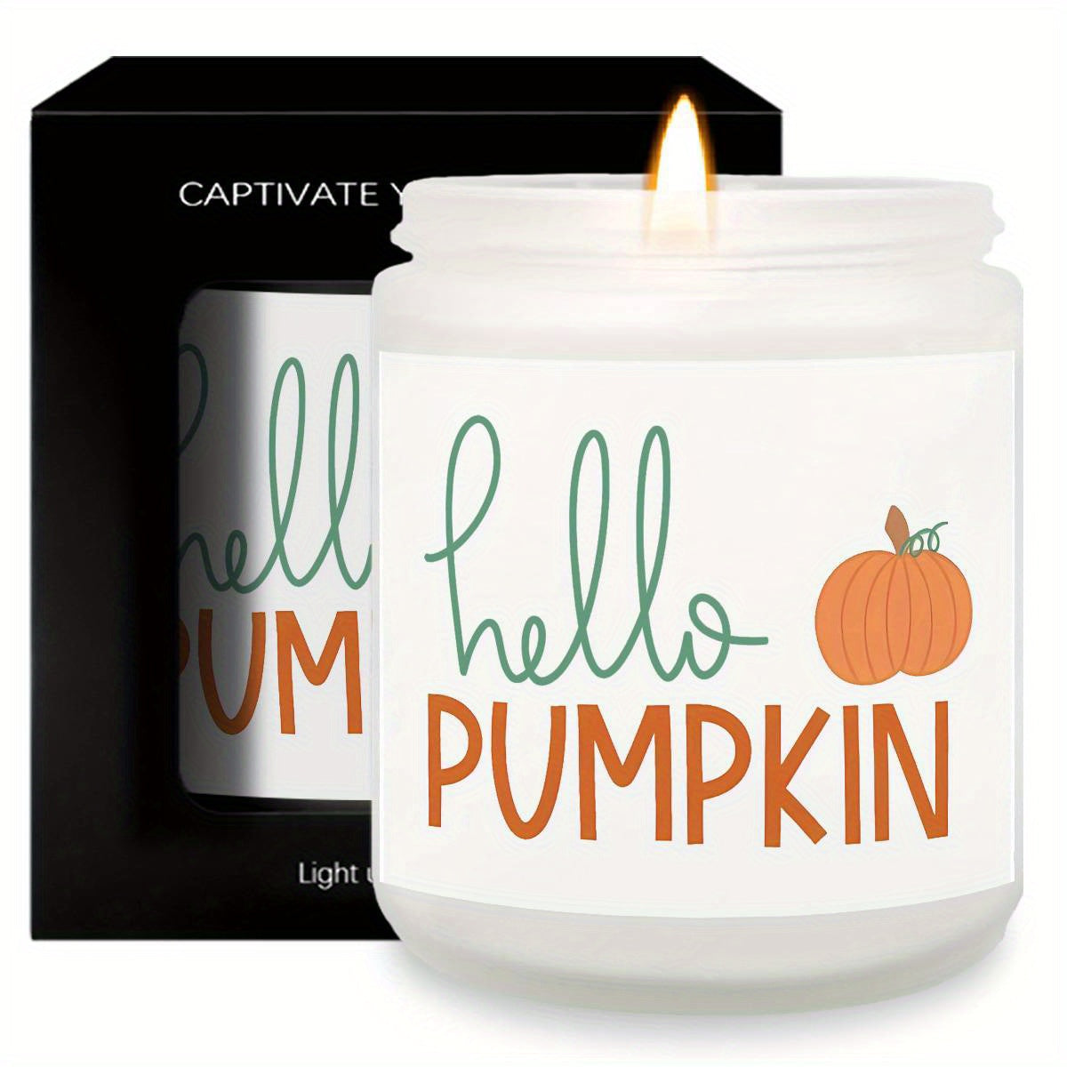 Hello Pumpkin Scented Candle Fall AutumnThemed Orange Terracotta Burnt Rustic Farmhouse September October Harvest Thanksgiving Day Decoration Gift for Women Woman Hostess Friends Her Mom Wife Grandma Cute Items Essenti