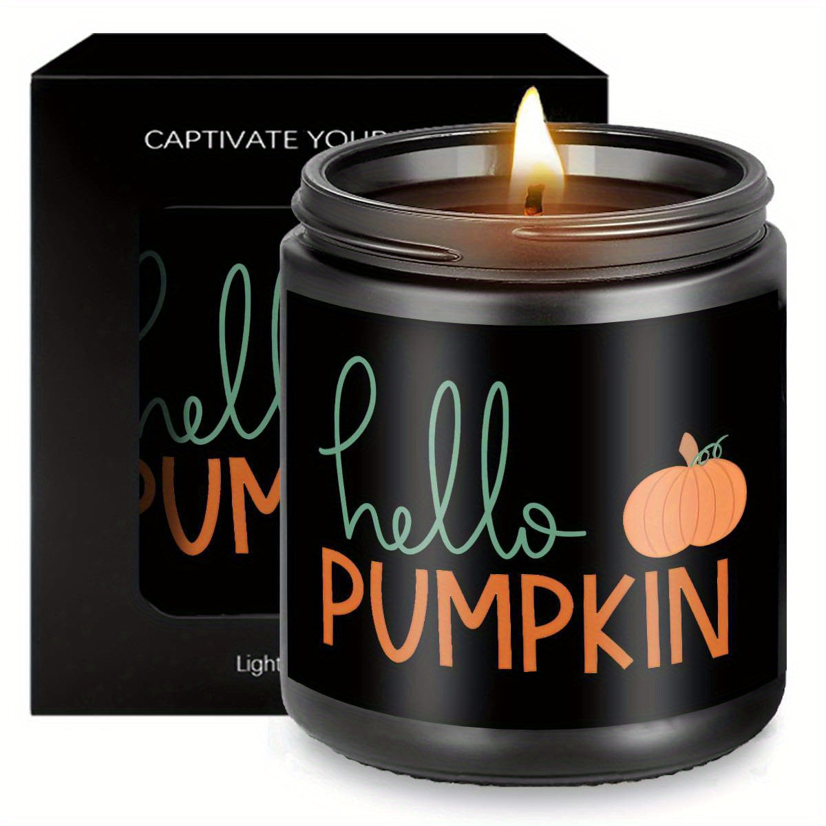 Hello Pumpkin Scented Candle Fall AutumnThemed Orange Terracotta Burnt Rustic Farmhouse September October Harvest Thanksgiving Day Decoration Gift for Women Woman Hostess Friends Her Mom Wife Grandma Cute Items Essenti