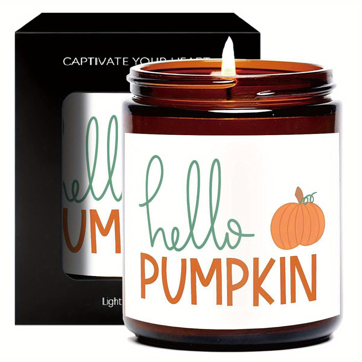 Hello Pumpkin Scented Candle Fall AutumnThemed Orange Terracotta Burnt Rustic Farmhouse September October Harvest Thanksgiving Day Decoration Gift for Women Woman Hostess Friends Her Mom Wife Grandma Cute Items Essenti