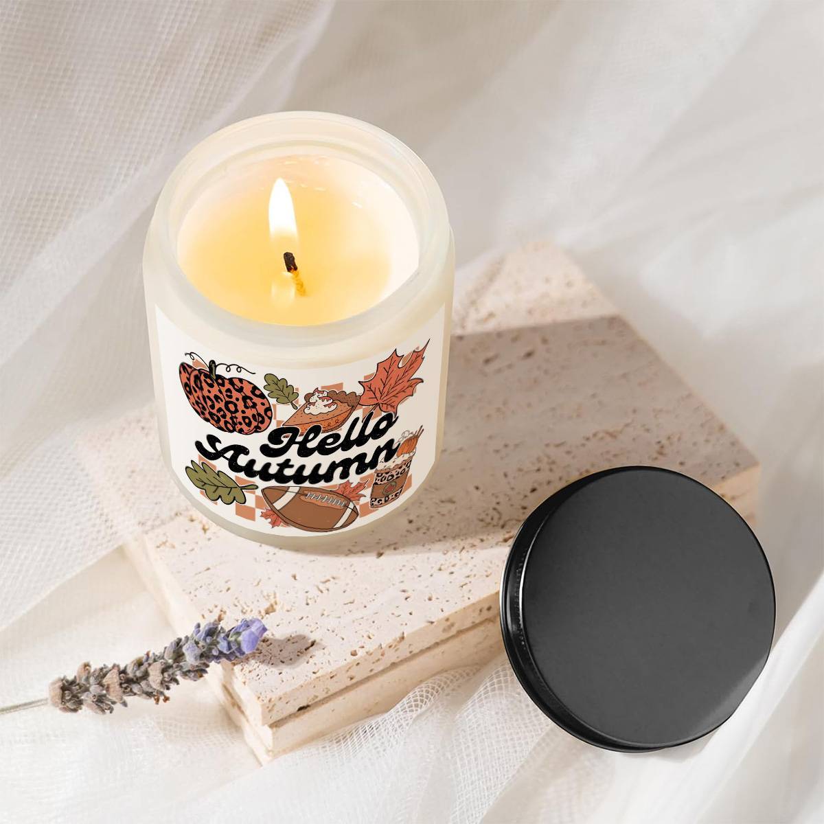 Hello Fall Scented Candle Autumn Themed Pumpkin Orange Terracotta Burnt Rustic Farmhouse September October Harvest Thanksgiving Day Decoration Gift for Home Women Hostess Men Friends Her Mom Wife Grandma Cute Items Ess