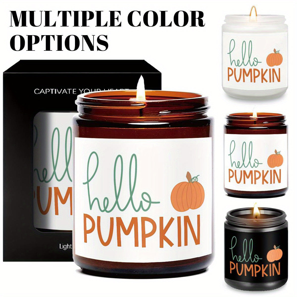 Hello Pumpkin Scented Candle Fall AutumnThemed Orange Terracotta Burnt Rustic Farmhouse September October Harvest Thanksgiving Day Decoration Gift for Women Woman Hostess Friends Her Mom Wife Grandma Cute Items Essenti