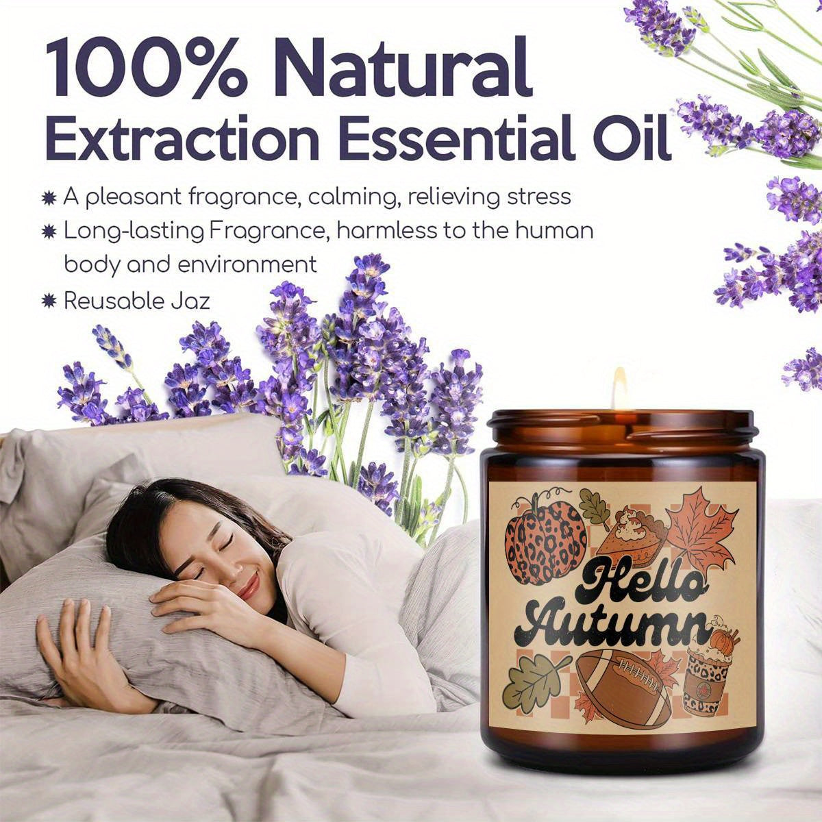 Hello Fall Scented Candle Autumn Themed Pumpkin Orange Terracotta Burnt Rustic Farmhouse September October Harvest Thanksgiving Day Decoration Gift for Home Women Hostess Men Friends Her Mom Wife Grandma Cute Items Ess