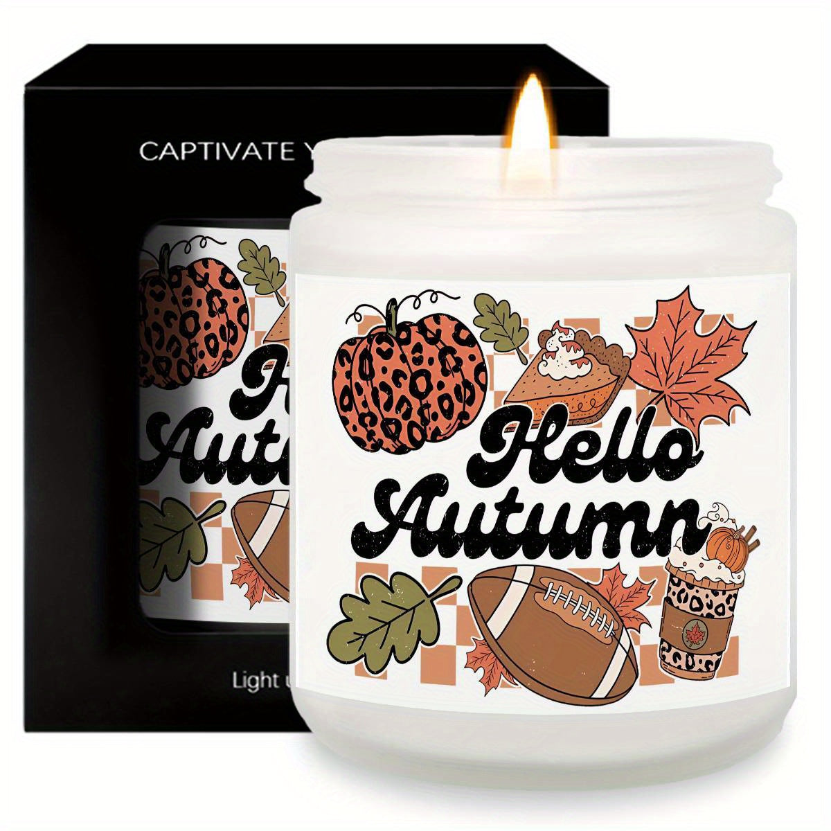 Hello Fall Scented Candle Autumn Themed Pumpkin Orange Terracotta Burnt Rustic Farmhouse September October Harvest Thanksgiving Day Decoration Gift for Home Women Hostess Men Friends Her Mom Wife Grandma Cute Items Ess