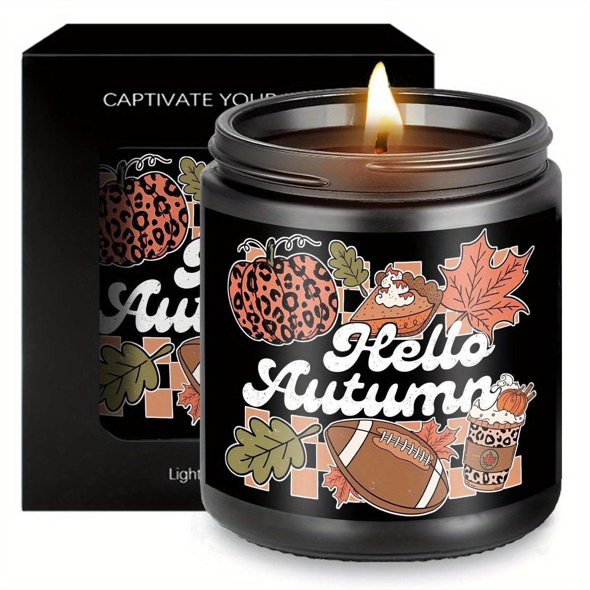 Hello Fall Scented Candle Autumn Themed Pumpkin Orange Terracotta Burnt Rustic Farmhouse September October Harvest Thanksgiving Day Decoration Gift for Home Women Hostess Men Friends Her Mom Wife Grandma Cute Items Ess