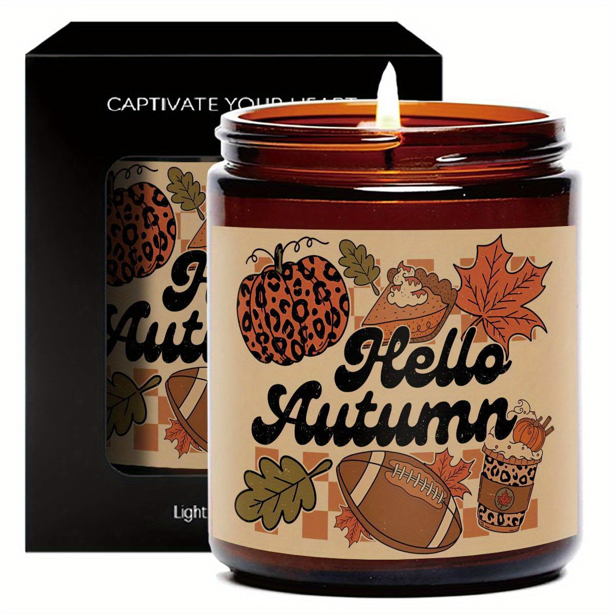 Hello Fall Scented Candle Autumn Themed Pumpkin Orange Terracotta Burnt Rustic Farmhouse September October Harvest Thanksgiving Day Decoration Gift for Home Women Hostess Men Friends Her Mom Wife Grandma Cute Items Ess