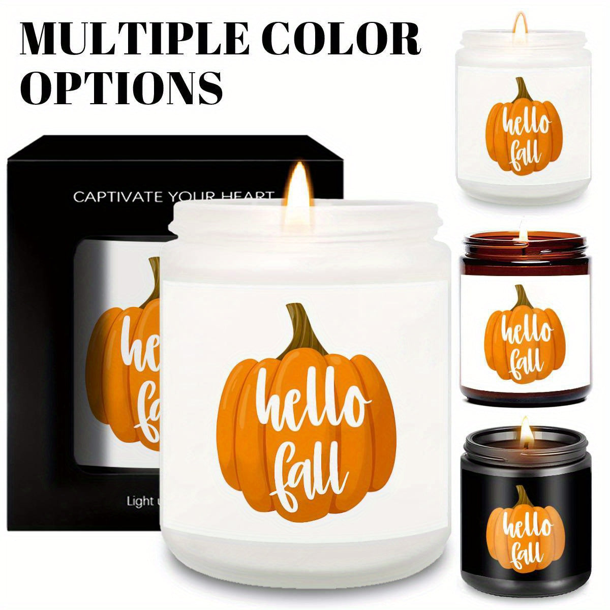 Hello Fall Scented Candle Autumn Themed Pumpkin Orange Terracotta Burnt Rustic Farmhouse September October Harvest Thanksgiving Day Decoration Gift for Home Women Hostess Men Friends Her Mom Wife Grandma Cute Items Ess
