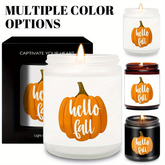 Hello Fall Scented Candle Autumn Themed Pumpkin Orange Terracotta Burnt Rustic Farmhouse September October Harvest Thanksgiving Day Decoration Gift for Home Women Hostess Men Friends Her Mom Wife Grandma Cute Items Ess
