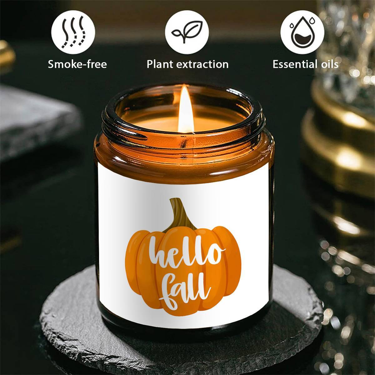 Hello Fall Scented Candle Autumn Themed Pumpkin Orange Terracotta Burnt Rustic Farmhouse September October Harvest Thanksgiving Day Decoration Gift for Home Women Hostess Men Friends Her Mom Wife Grandma Cute Items Ess
