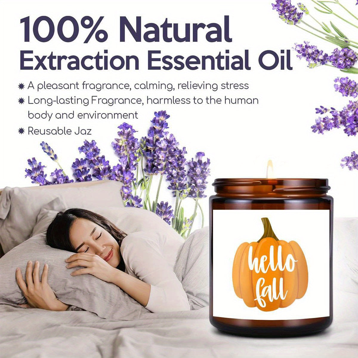 Hello Fall Scented Candle Autumn Themed Pumpkin Orange Terracotta Burnt Rustic Farmhouse September October Harvest Thanksgiving Day Decoration Gift for Home Women Hostess Men Friends Her Mom Wife Grandma Cute Items Ess