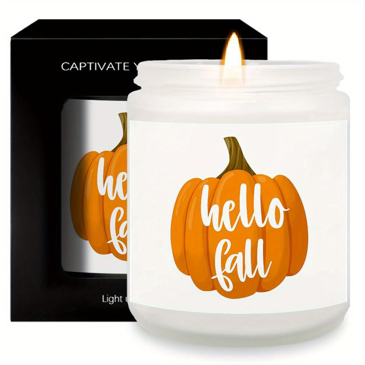 Hello Fall Scented Candle Autumn Themed Pumpkin Orange Terracotta Burnt Rustic Farmhouse September October Harvest Thanksgiving Day Decoration Gift for Home Women Hostess Men Friends Her Mom Wife Grandma Cute Items Ess