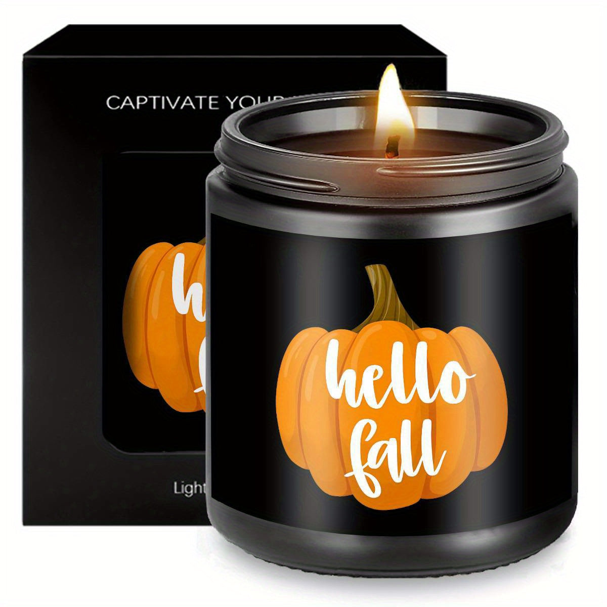 Hello Fall Scented Candle Autumn Themed Pumpkin Orange Terracotta Burnt Rustic Farmhouse September October Harvest Thanksgiving Day Decoration Gift for Home Women Hostess Men Friends Her Mom Wife Grandma Cute Items Ess