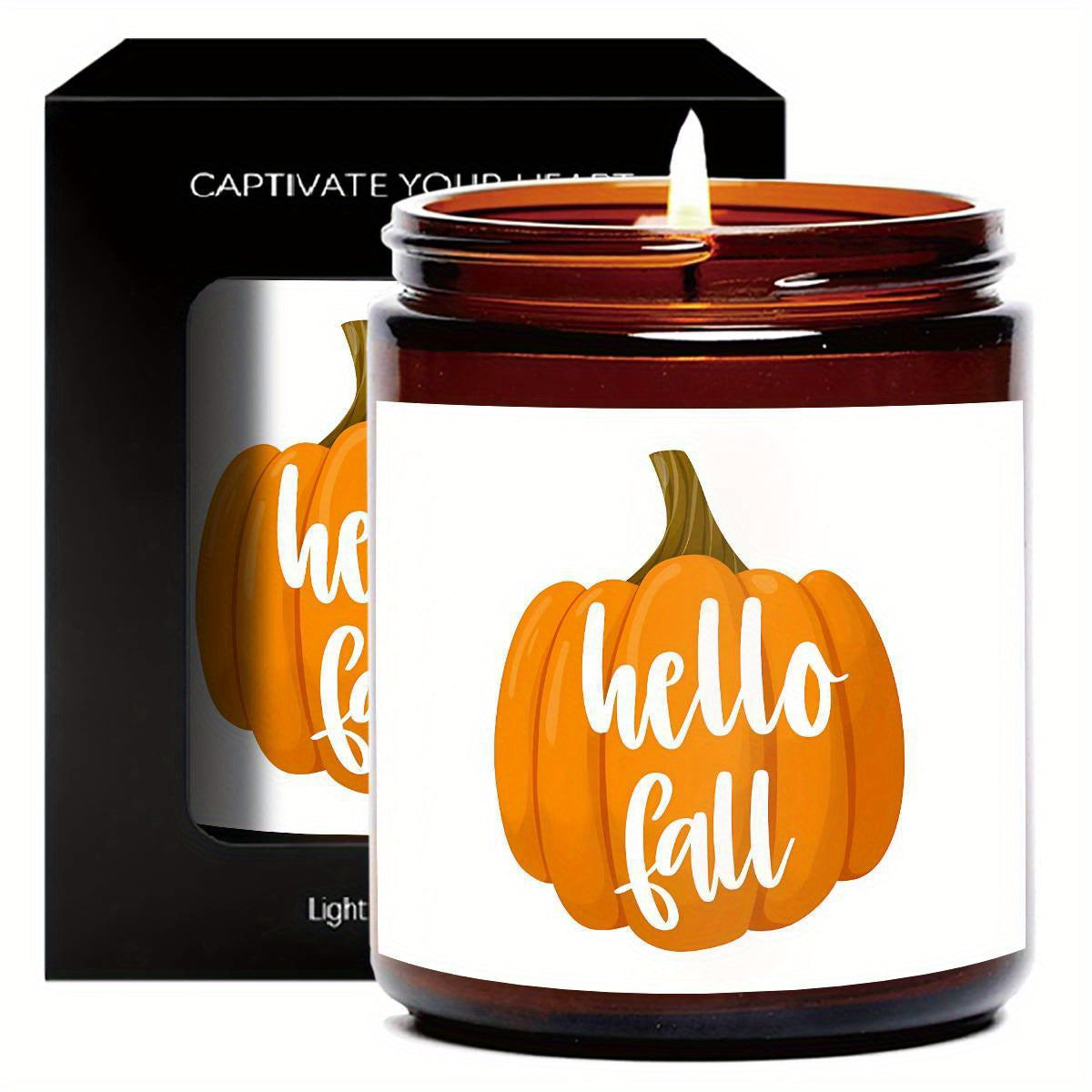 Hello Fall Scented Candle Autumn Themed Pumpkin Orange Terracotta Burnt Rustic Farmhouse September October Harvest Thanksgiving Day Decoration Gift for Home Women Hostess Men Friends Her Mom Wife Grandma Cute Items Ess