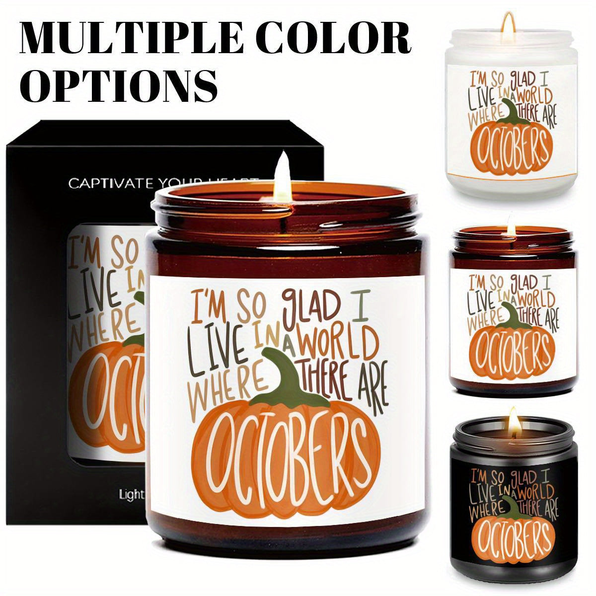 Hello October Scented Candle Fall AutumnThemed Pumpkin Orange Terracotta Burnt Rustic Farmhouse Harvest Thanksgiving Day Decoration Gift for Women Woman Hostess Friends Her Mom Wife Grandma Cute Items Home Decoration E