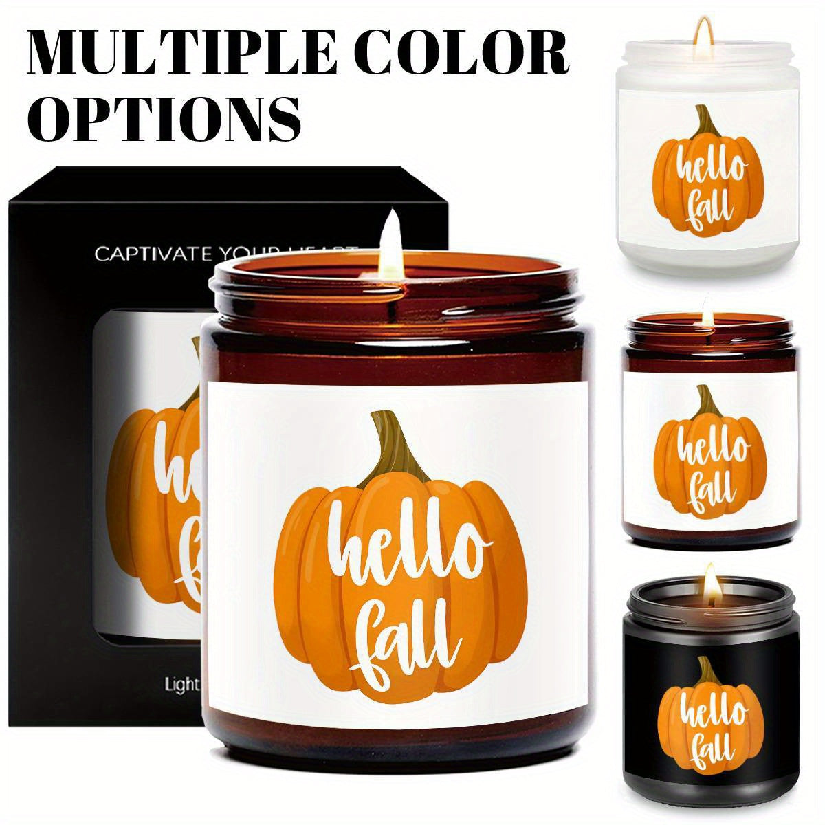 Hello Fall Scented Candle Autumn Themed Pumpkin Orange Terracotta Burnt Rustic Farmhouse September October Harvest Thanksgiving Day Decoration Gift for Home Women Hostess Men Friends Her Mom Wife Grandma Cute Items Ess