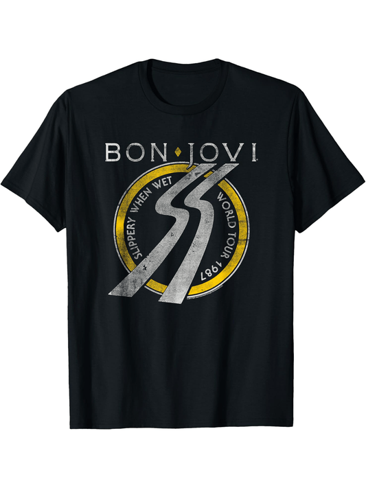 Bon Jovi Slippery When Wet World Tour T-Shirt – 100% Cotton, Soft & Breathable, All-Season Graphic Tee for Men - Premium t-shirt from Lizard Vigilante - Just $26.99! Shop now at Lizard Vigilante