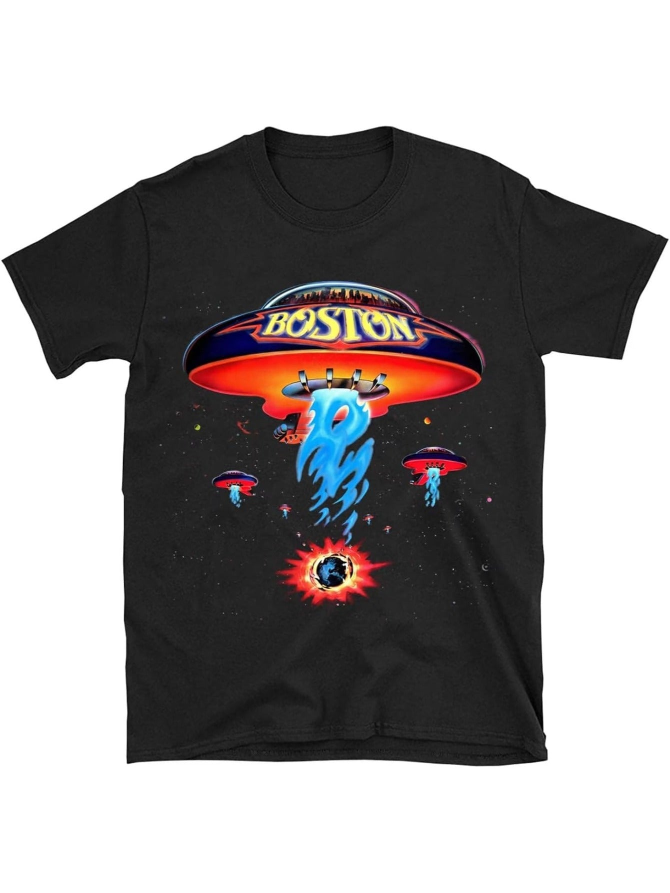 Boston Band Tshirt Poster Shirt Spaceship Rock Band T Shirts for Men Black Men's Clothing, Casual Short Sleeve Crew Neck T-shirt, Tops For Men, Gift For Men - Premium  from Lizard Vigilante - Just $19.99! Shop now at Lizard Vigilante