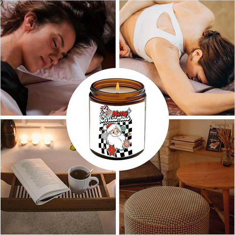 1PC Lavender Scented Candle 5. 3oz Soybean Wax Merry Christmas Gifts Idea for Women Men Mom Dad Grandma Sister Co worker Friends on Winter Xmas Home Decorations Santa Claus Christmas Trees Snowman Stockings Snowflake Reindeer