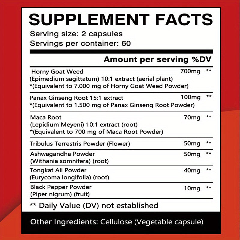 Horny Goat Weed - with Panax Ginseng, Maca, Ashwagandha, Tongkat - 120 Capsules - Premium  from Lizard Vigilante - Just $27.99! Shop now at Lizard Vigilante