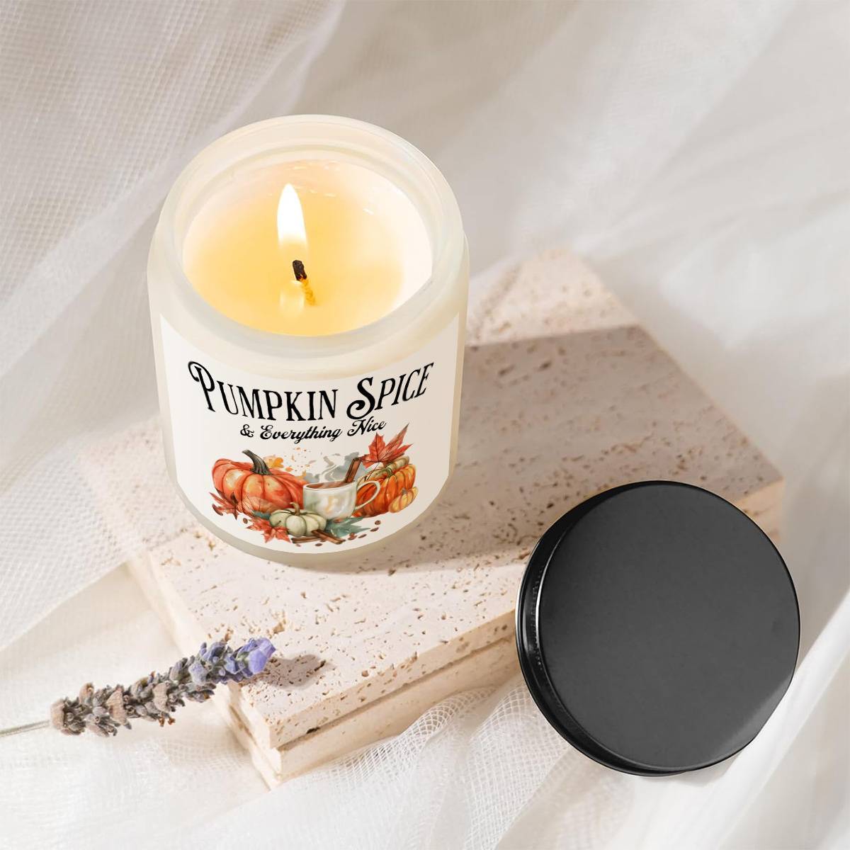 Hello Autumn Scented Candle Fall Themed Orange Terracotta Burnt Rustic Farmhouse September October Harvest Thanksgiving Day Decoration Gift Idea for Home Women Woman Hostess Men Friends Her Mom Wife Grandma Cute Item E