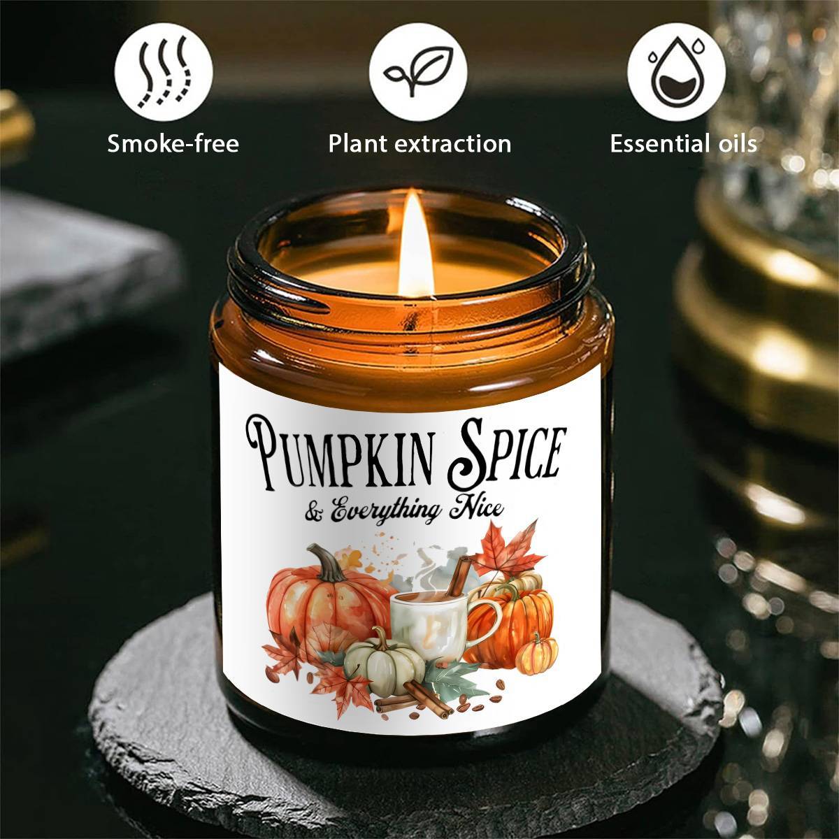Pumpkin Spice Scented Candle - Glass Jar Aromatherapy Candle with Essential Oils, Smoke-Free, Ideal for Fall Harvest & Thanksgiving Centerpiece Decoration, Hostess Gift for Autumn Season