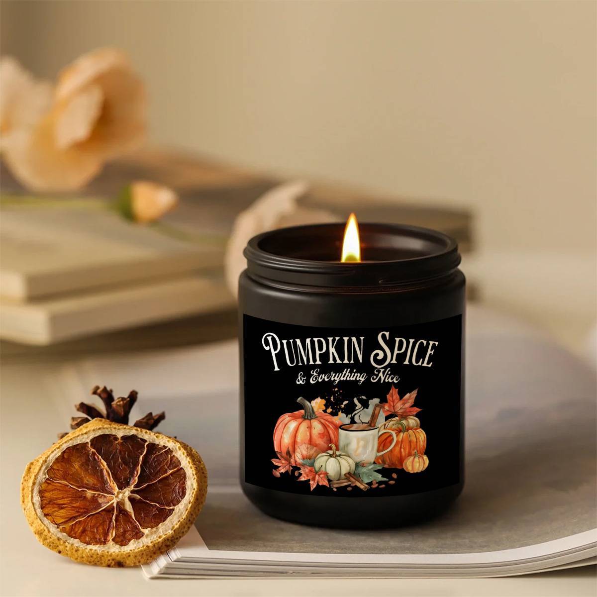 Pumpkin Spice Scented Candle - Glass Jar Aromatherapy Candle with Essential Oils, Smoke-Free, Ideal for Fall Harvest & Thanksgiving Centerpiece Decoration, Hostess Gift for Autumn Season