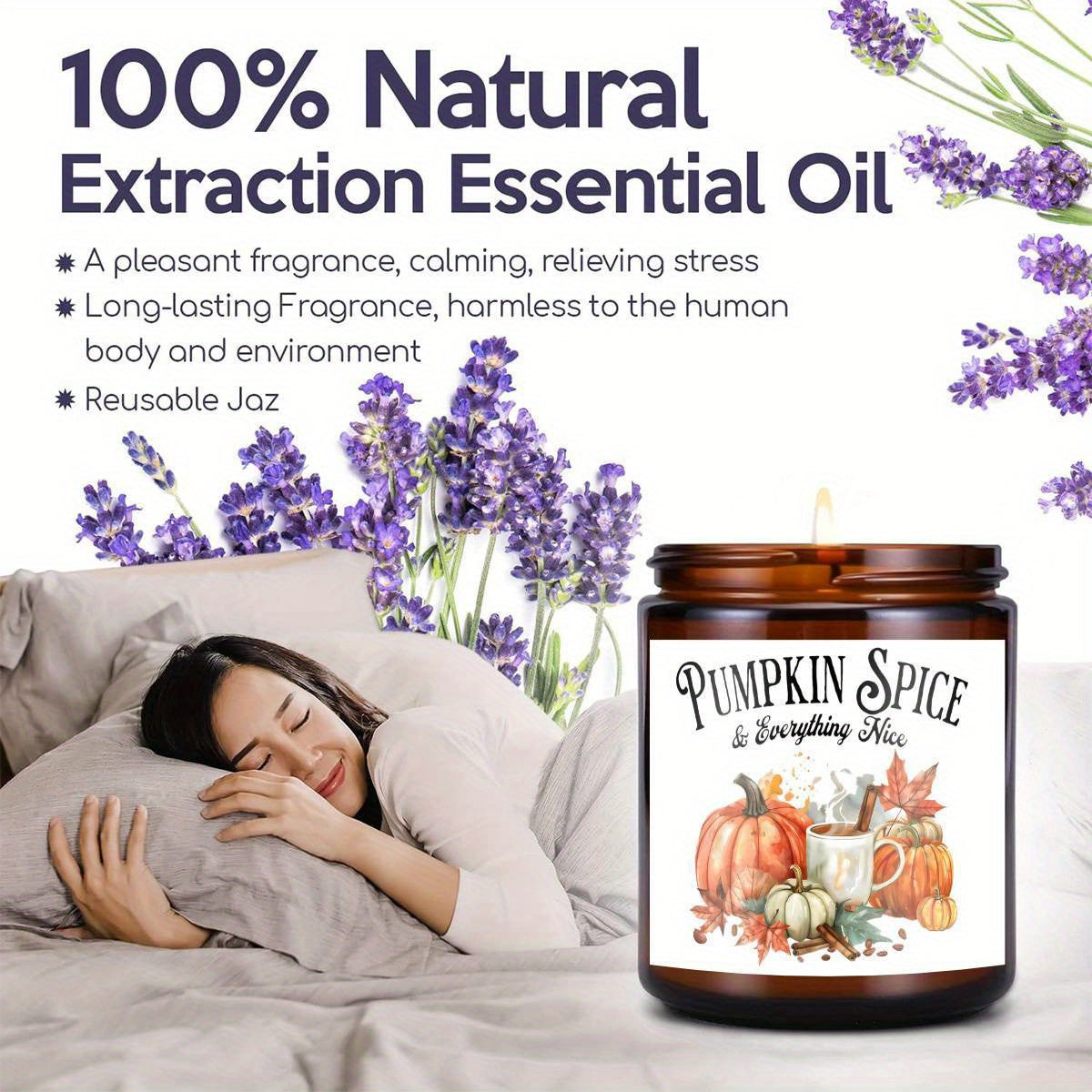 Pumpkin Spice Scented Candle - Glass Jar Aromatherapy Candle with Essential Oils, Smoke-Free, Ideal for Fall Harvest & Thanksgiving Centerpiece Decoration, Hostess Gift for Autumn Season