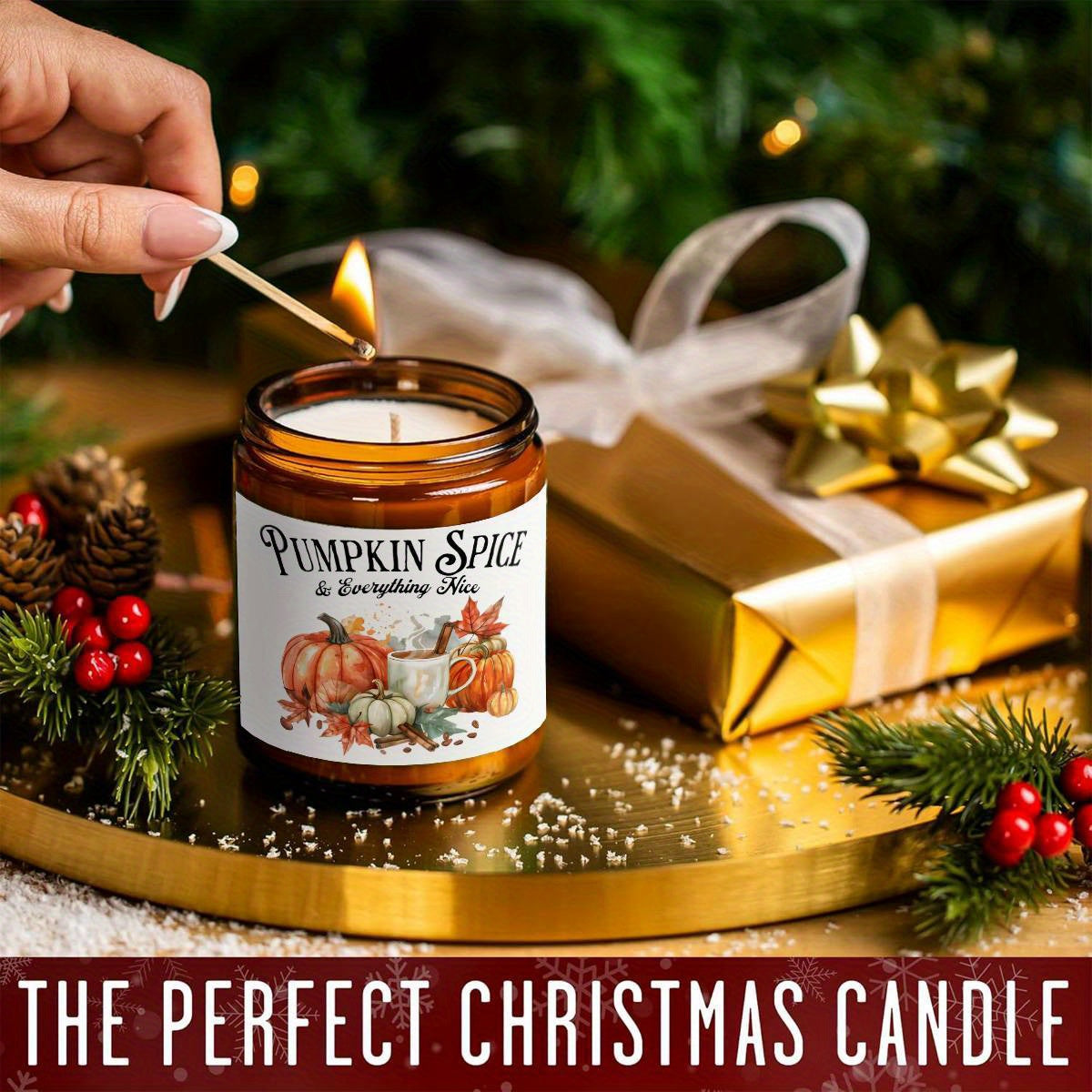 Pumpkin Spice Scented Candle - Glass Jar Aromatherapy Candle with Essential Oils, Smoke-Free, Ideal for Fall Harvest & Thanksgiving Centerpiece Decoration, Hostess Gift for Autumn Season