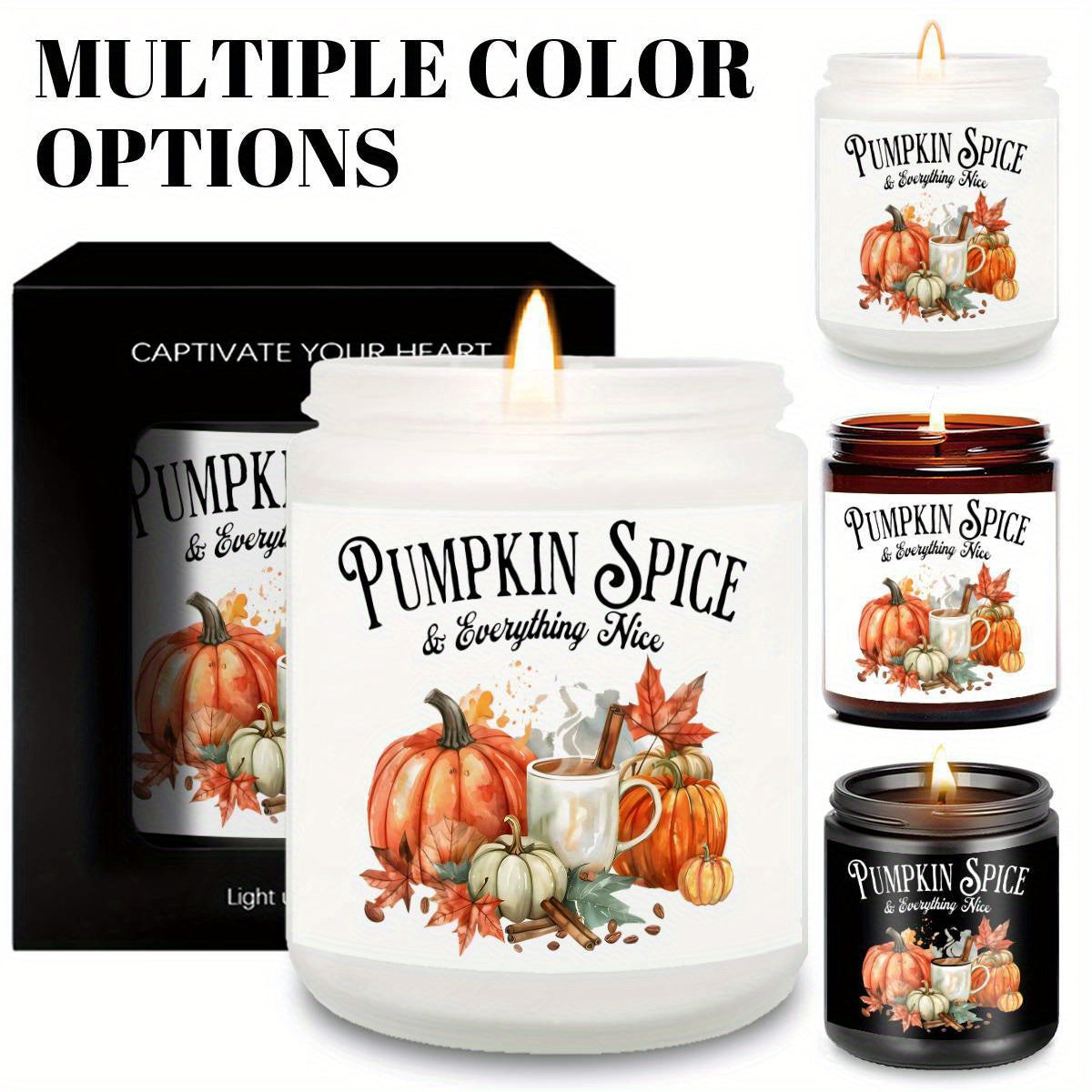 Pumpkin Spice Scented Candle - Glass Jar Aromatherapy Candle with Essential Oils, Smoke-Free, Ideal for Fall Harvest & Thanksgiving Centerpiece Decoration, Hostess Gift for Autumn Season