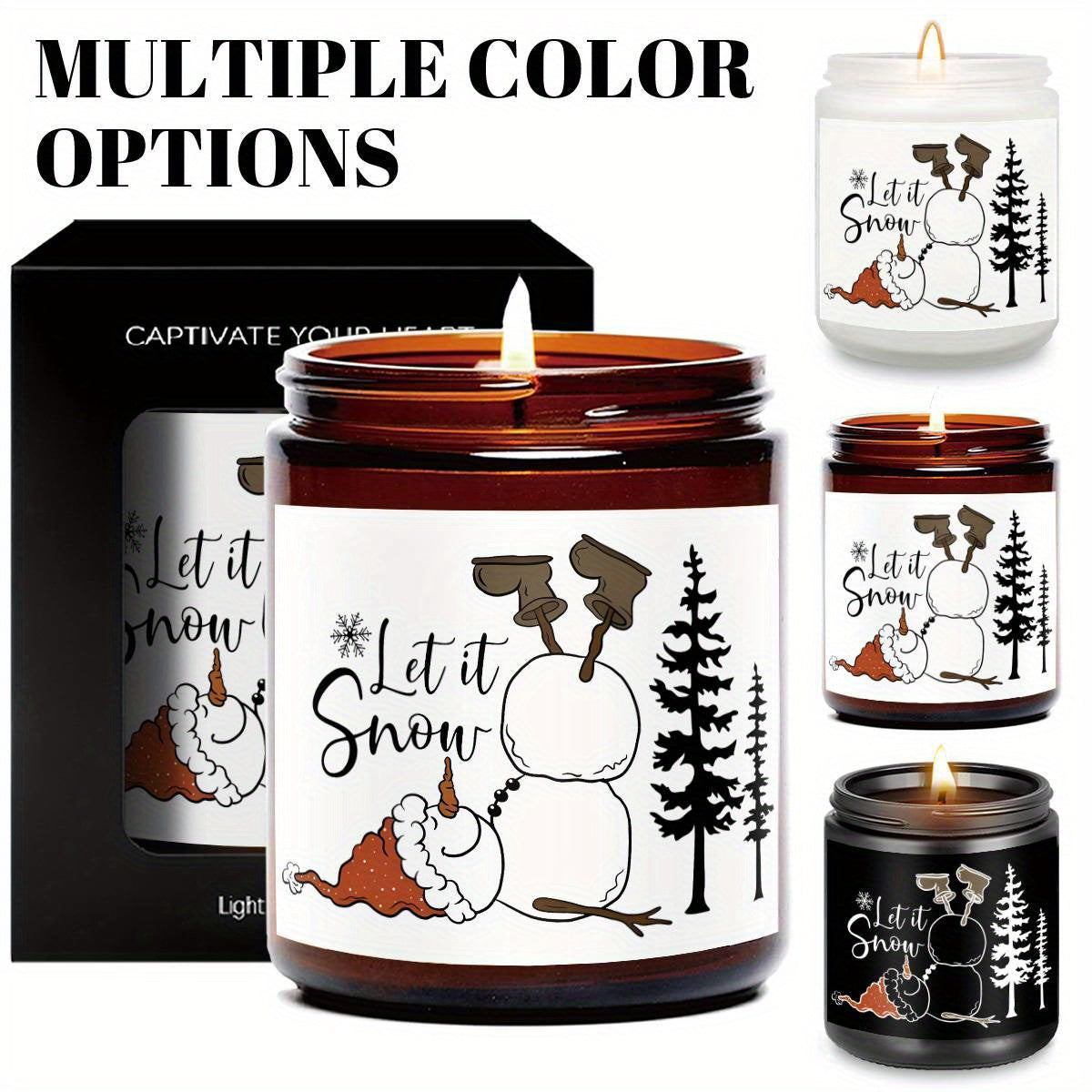 1pc Lavender Scented Candle, "Let it Snow" Festive Design, Smoke-Free, Plant Extraction, Essential Oils, Glass Jar, Perfect for Christmas, Home & Kitchen Decor, Ideal for Coworkers, Friends, Family, White Elephant Gift