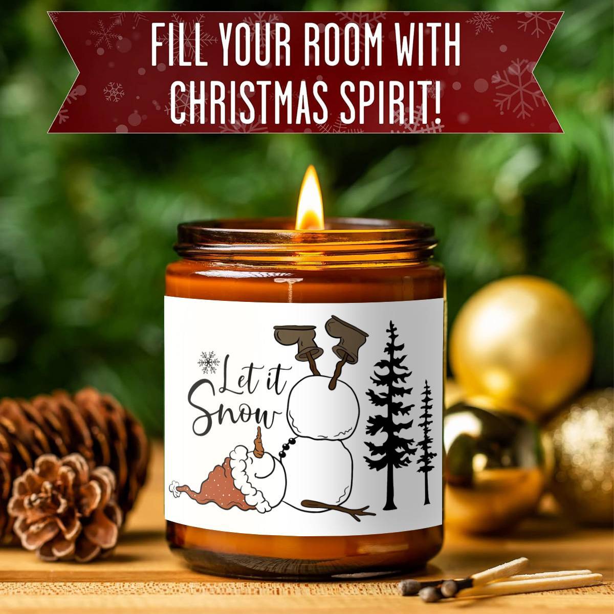 1pc Lavender Scented Candle, "Let it Snow" Festive Design, Smoke-Free, Plant Extraction, Essential Oils, Glass Jar, Perfect for Christmas, Home & Kitchen Decor, Ideal for Coworkers, Friends, Family, White Elephant Gift