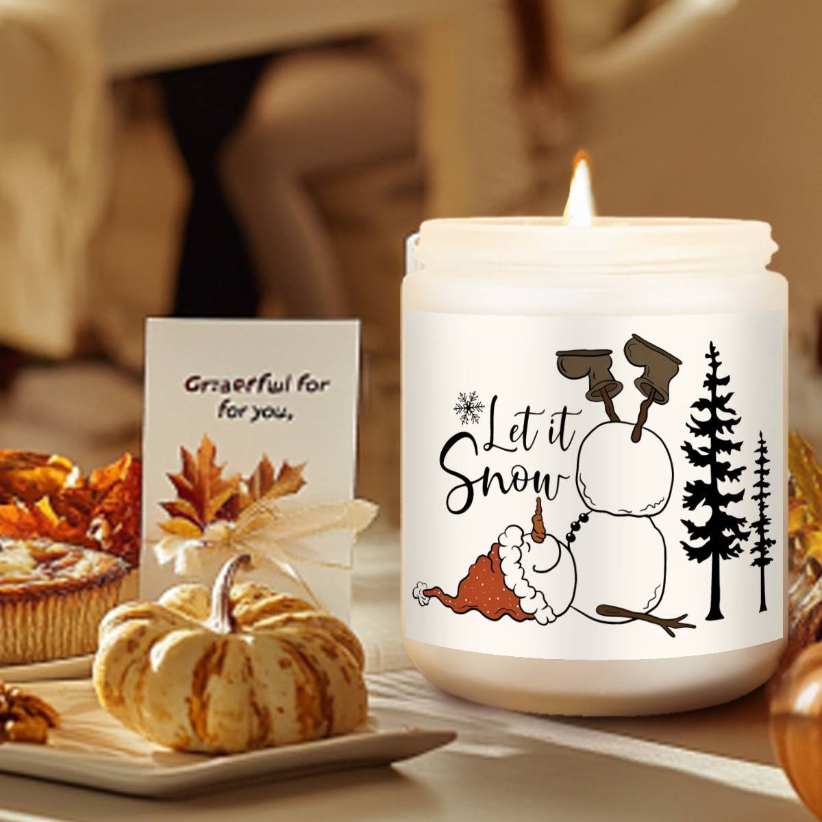 1pc Lavender Scented Candle, "Let it Snow" Festive Design, Smoke-Free, Plant Extraction, Essential Oils, Glass Jar, Perfect for Christmas, Home & Kitchen Decor, Ideal for Coworkers, Friends, Family, White Elephant Gift